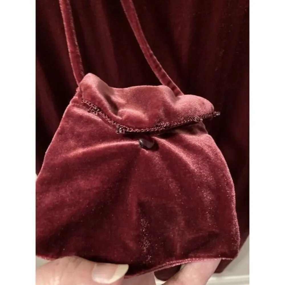 Vintage Velvet Midi Dress Raspberry With Purse Sz‎ M Y2K Fairy Goth Whimsygoth - Picture 2 of 8